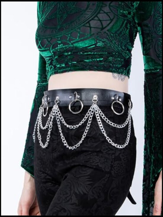Goth Chain Belt Faux Leather Harness Belt Punk Grunge Waist Accessories main image 4